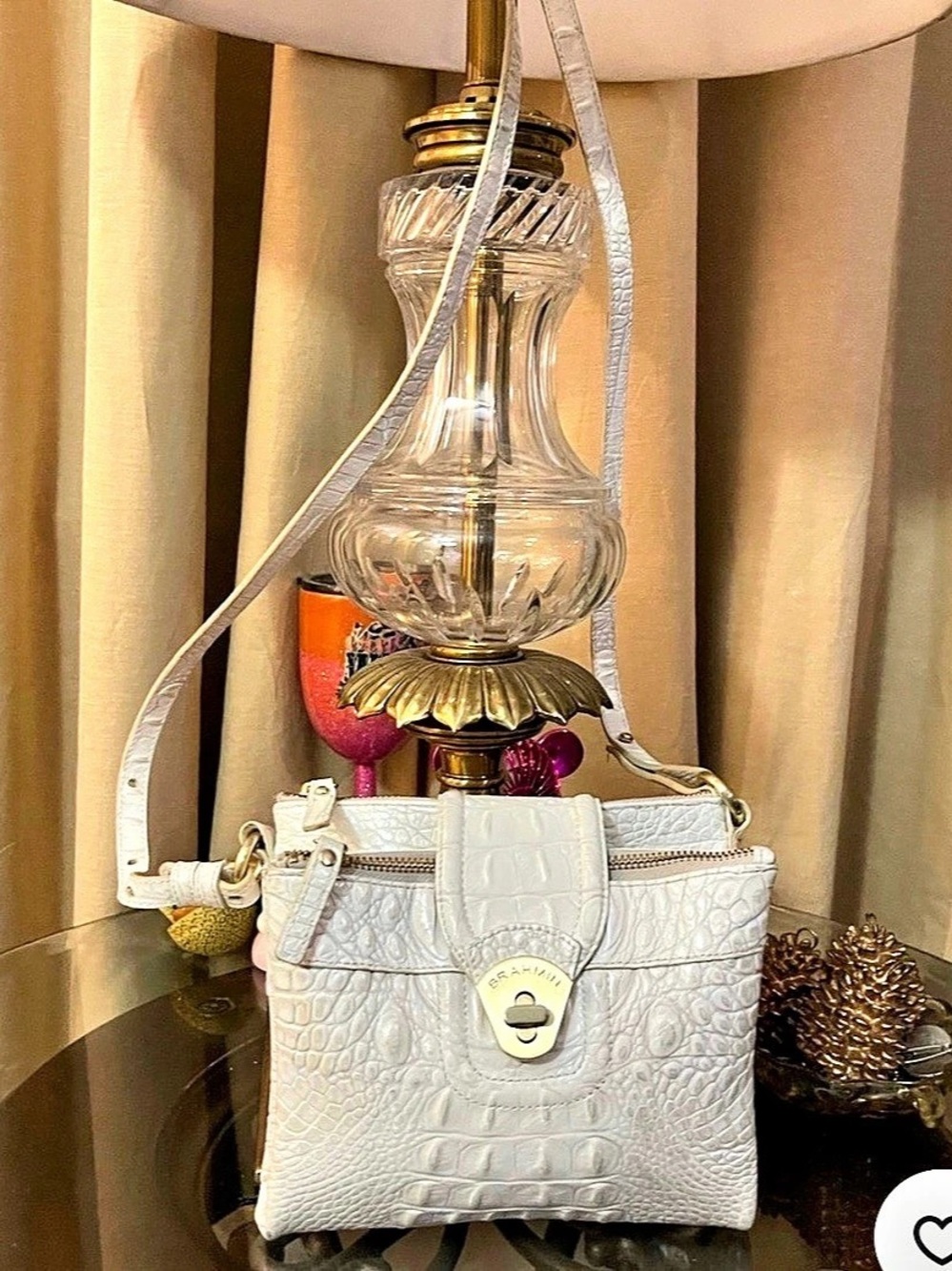 Brahmin Croc Embossed Leather Crossbody Bag in White